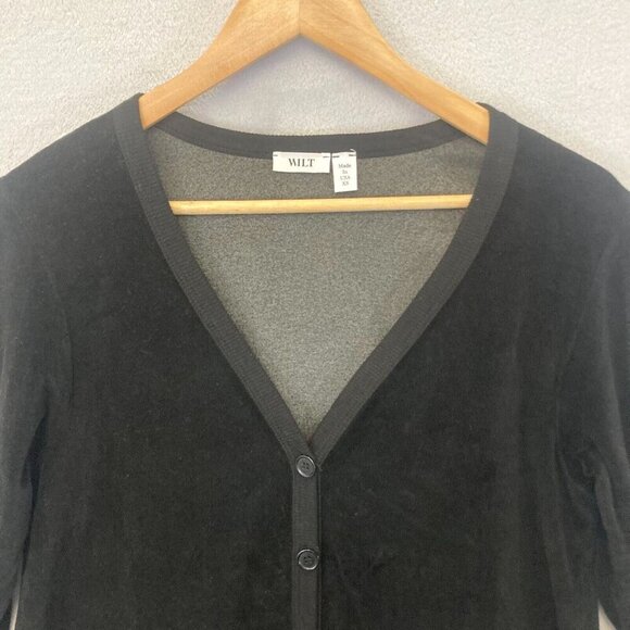 WILT Slouchy Velour Cardigan Sweater Black Womens XS Velour Made In USA Boxy - Picture 3 of 12